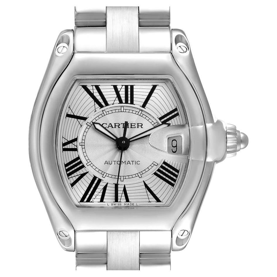 Cartier Roadster Large Silver Dial Steel Mens Watch W62025V3 Papers For Sale