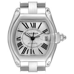 Cartier Roadster Large Silver Dial Steel Mens Watch W62025V3 Papers