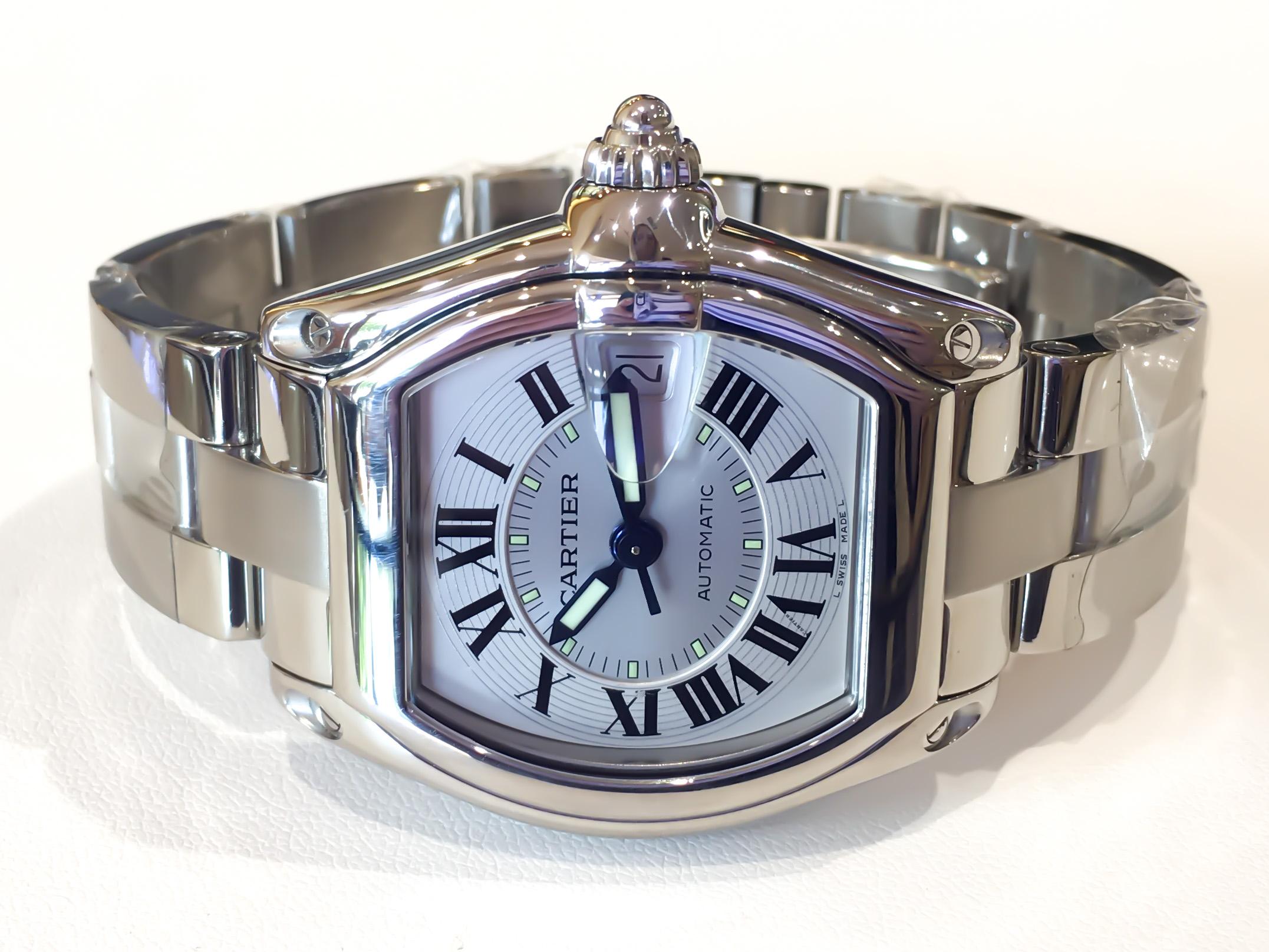 Cartier Roadster Large Silver Dial w/Date Automatic Stainless Steel Watch #2510  In Excellent Condition In Carmel-by-the-Sea, CA