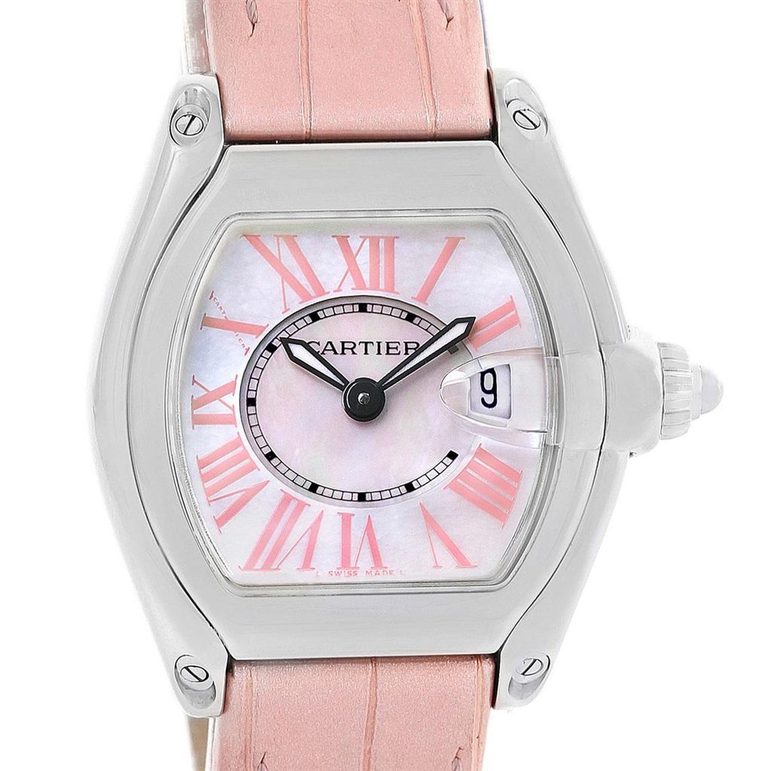 Cartier Roadster Mop Dial Pink Roman Numerals Limited Watch W6206006 For Sale At 1stdibs
