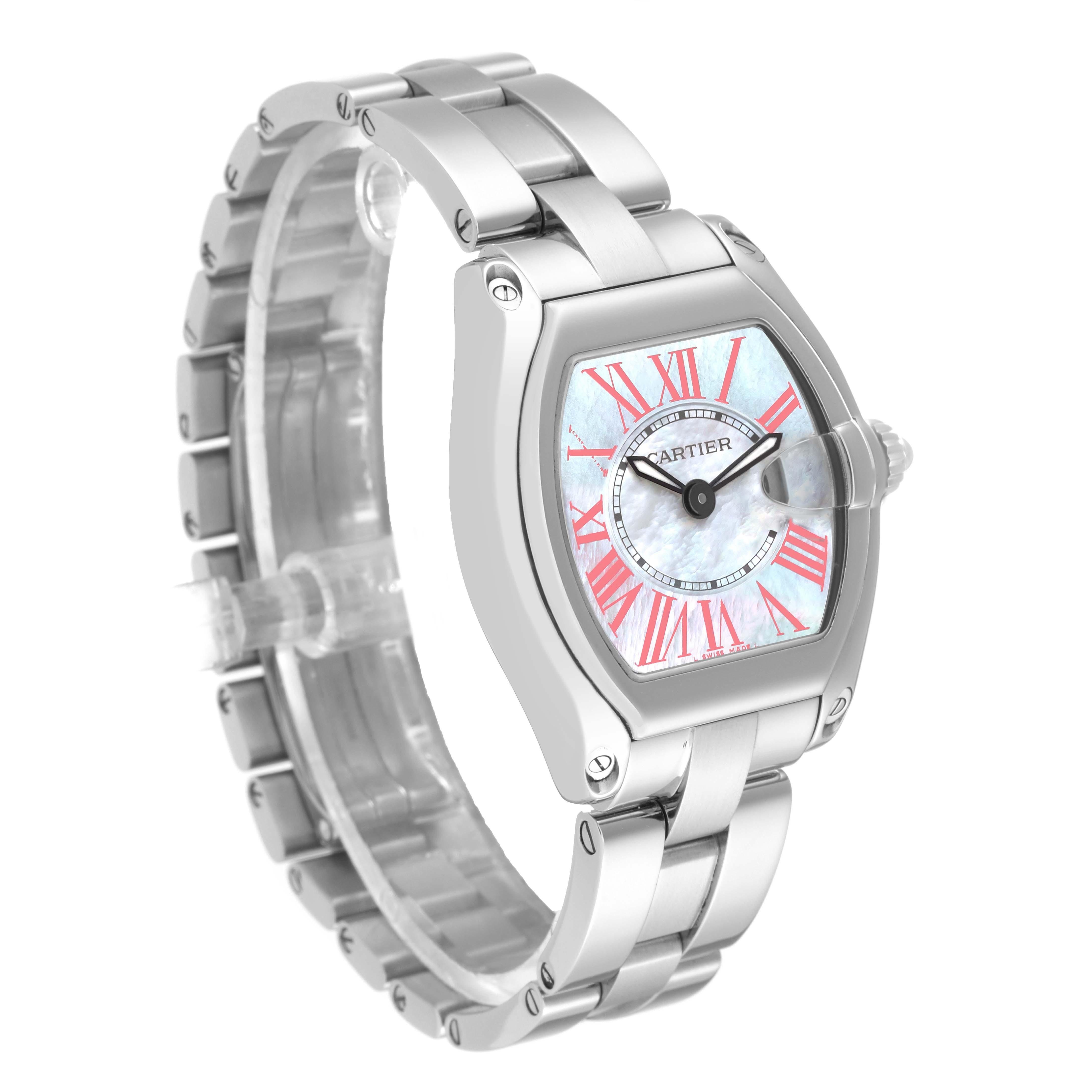 Cartier Roadster Mother of Pearl Dial Steel Ladies Watch W6206006 In Excellent Condition In Atlanta, GA