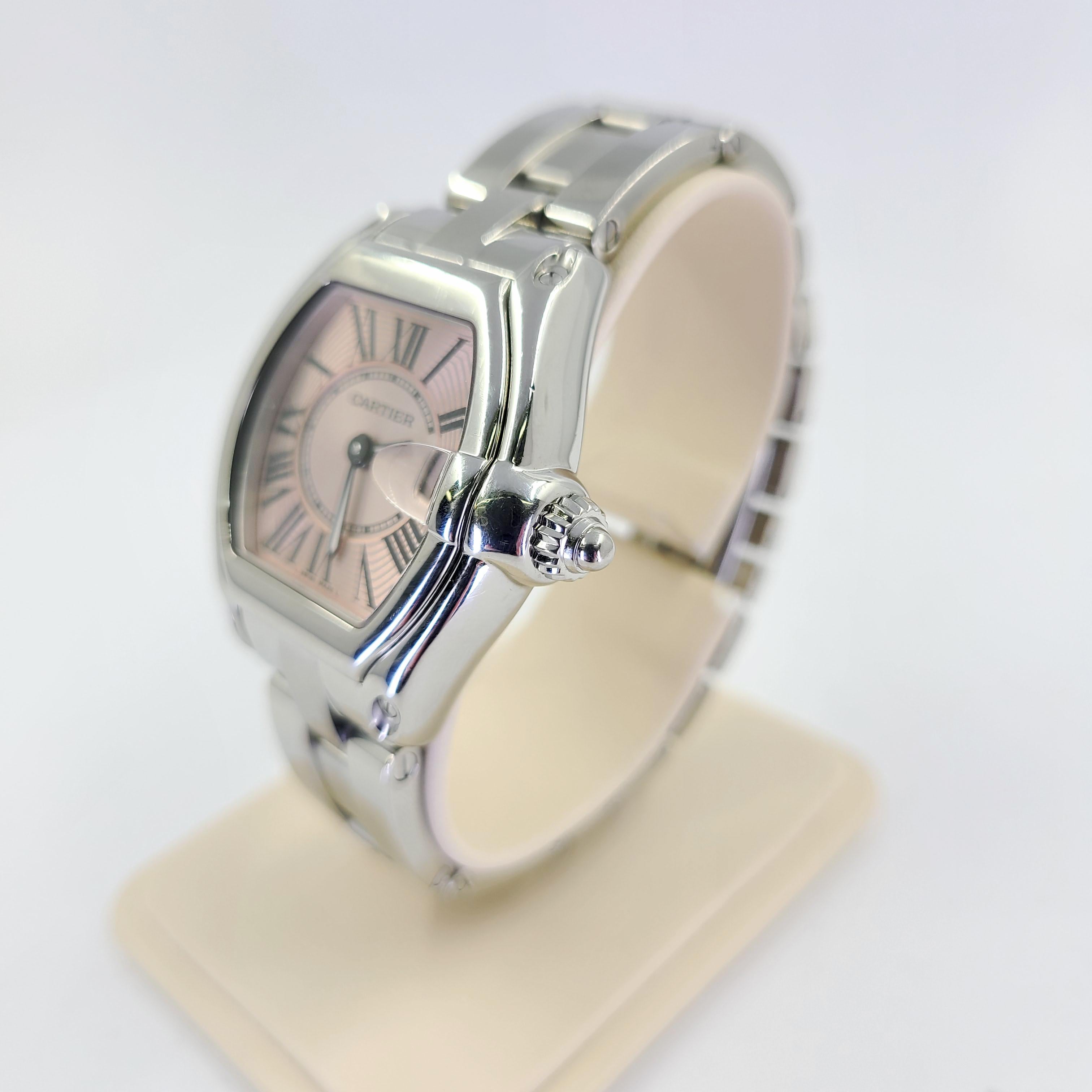 Cartier Roadster Rosa Quarz-Uhr mit Zifferblatt im Zustand „Gut“ in Coral Gables, FL