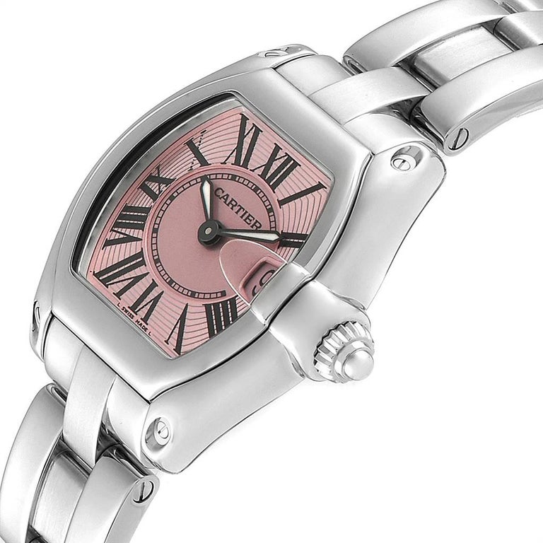 Cartier Roadster Pink Dial Small Model Steel Ladies Watch W62017v3 For Sale At 1stdibs