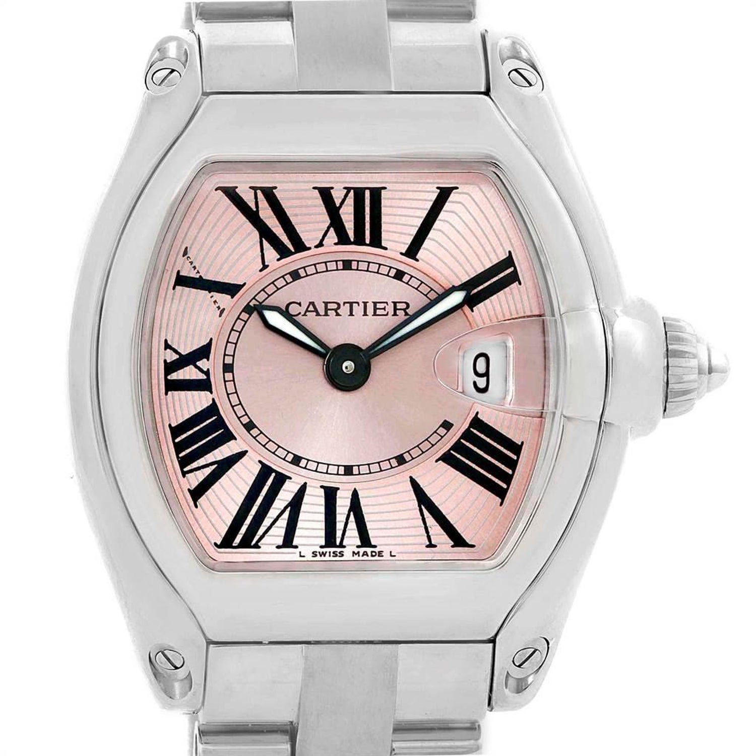 Cartier Roadster Pink Dial Stainless Steel Ladies Watch W62017v3 For Sale At 1stdibs