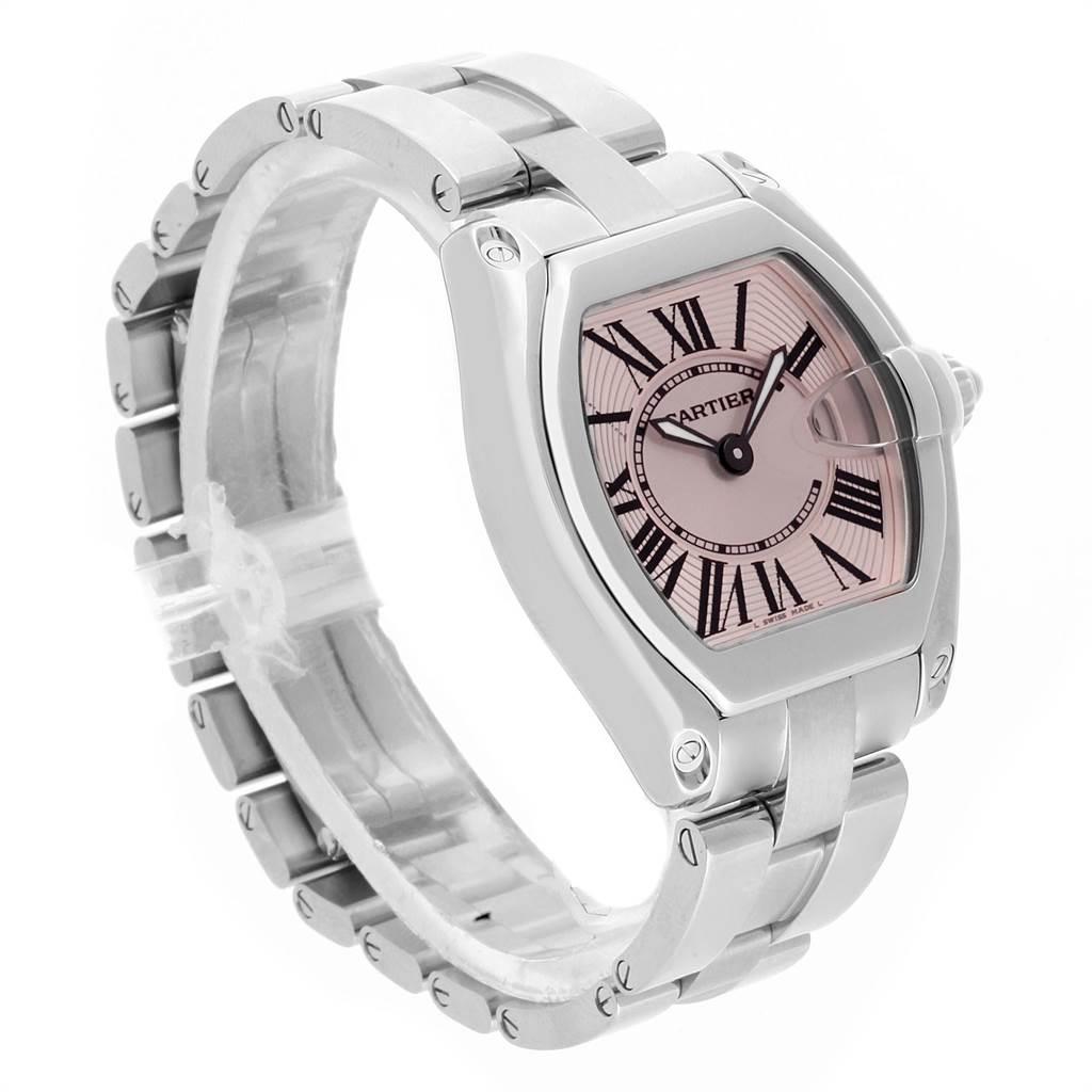 Women's Cartier Roadster Pink Dial Stainless Steel Ladies Watch W62017V3 For Sale