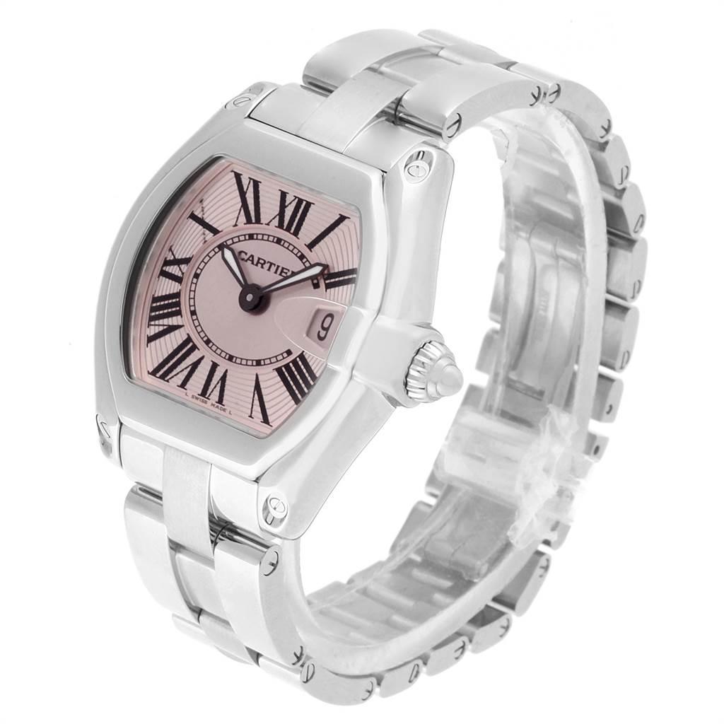 Cartier Roadster Pink Dial Stainless Steel Ladies Watch W62017V3 For Sale 1