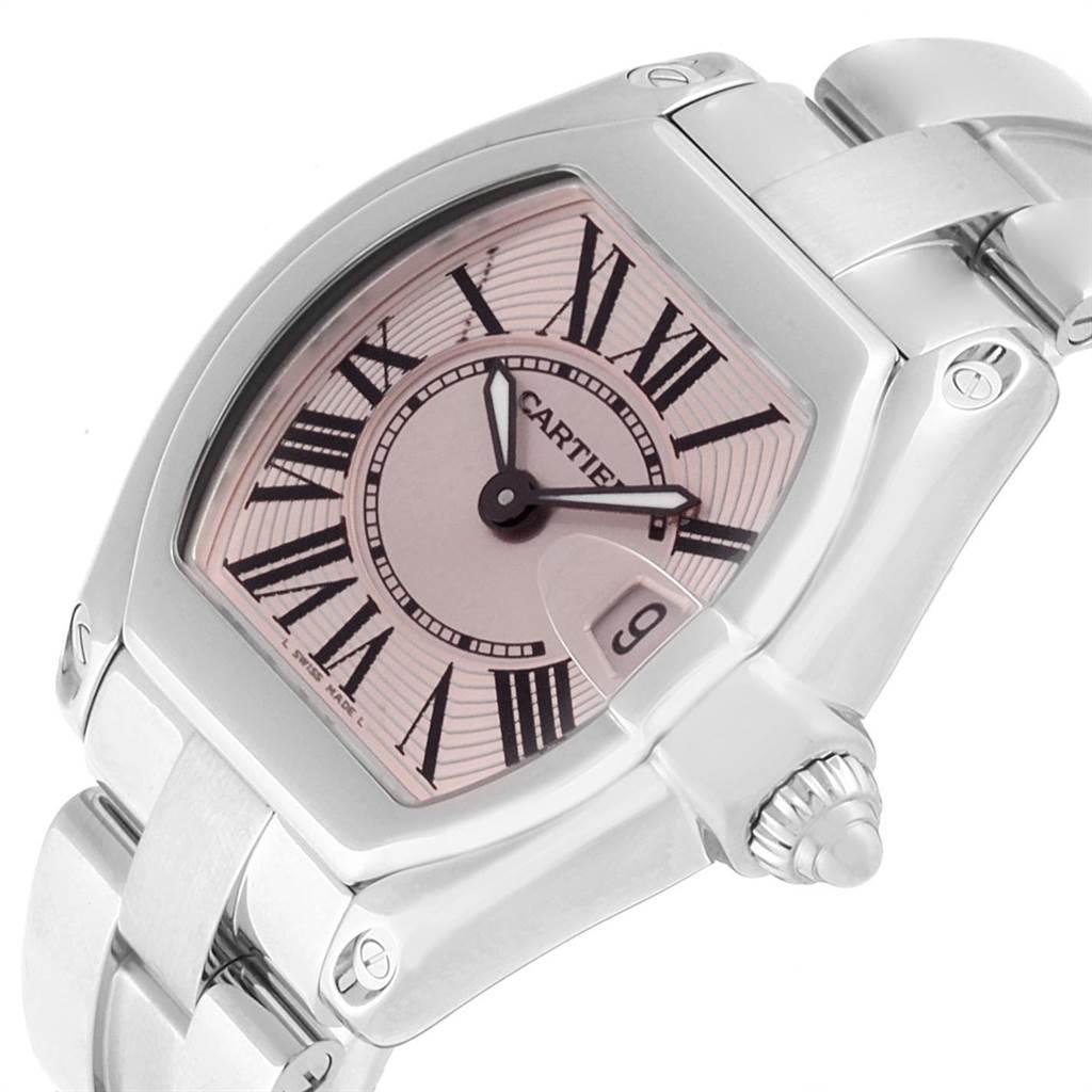 Cartier Roadster Pink Dial Stainless Steel Ladies Watch W62017V3 For Sale 2
