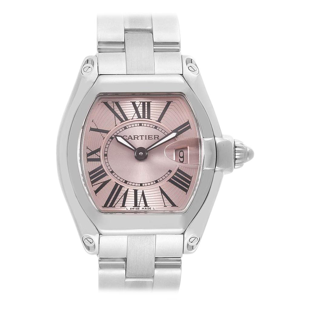 Cartier Roadster Pink Dial Stainless Steel Ladies Watch W62017V3 For Sale