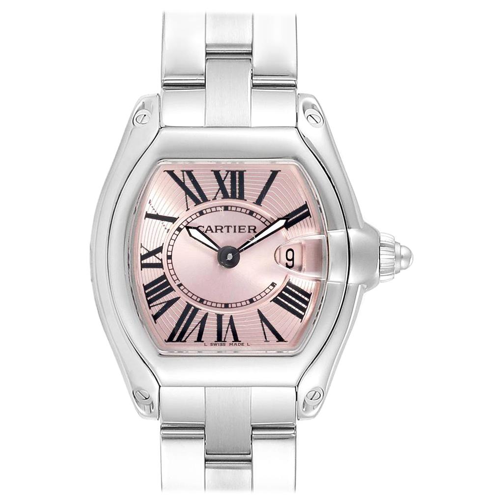 Cartier Roadster Pink Dial Stainless Steel Ladies Watch W62017V3