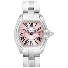 Cartier Roadster Pink Dial Stainless Steel Ladies Watch W62017V3