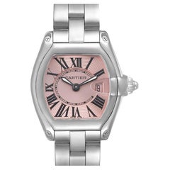 Cartier Roadster Pink Dial Steel Ladies Watch W62017V3 Box Papers