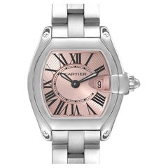 Cartier Roadster Pink Dial Steel Ladies Watch W62017V3 Box Papers