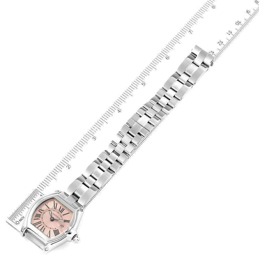 Cartier Roadster Pink Dial Steel Ladies Watch W62017V3 For Sale 3