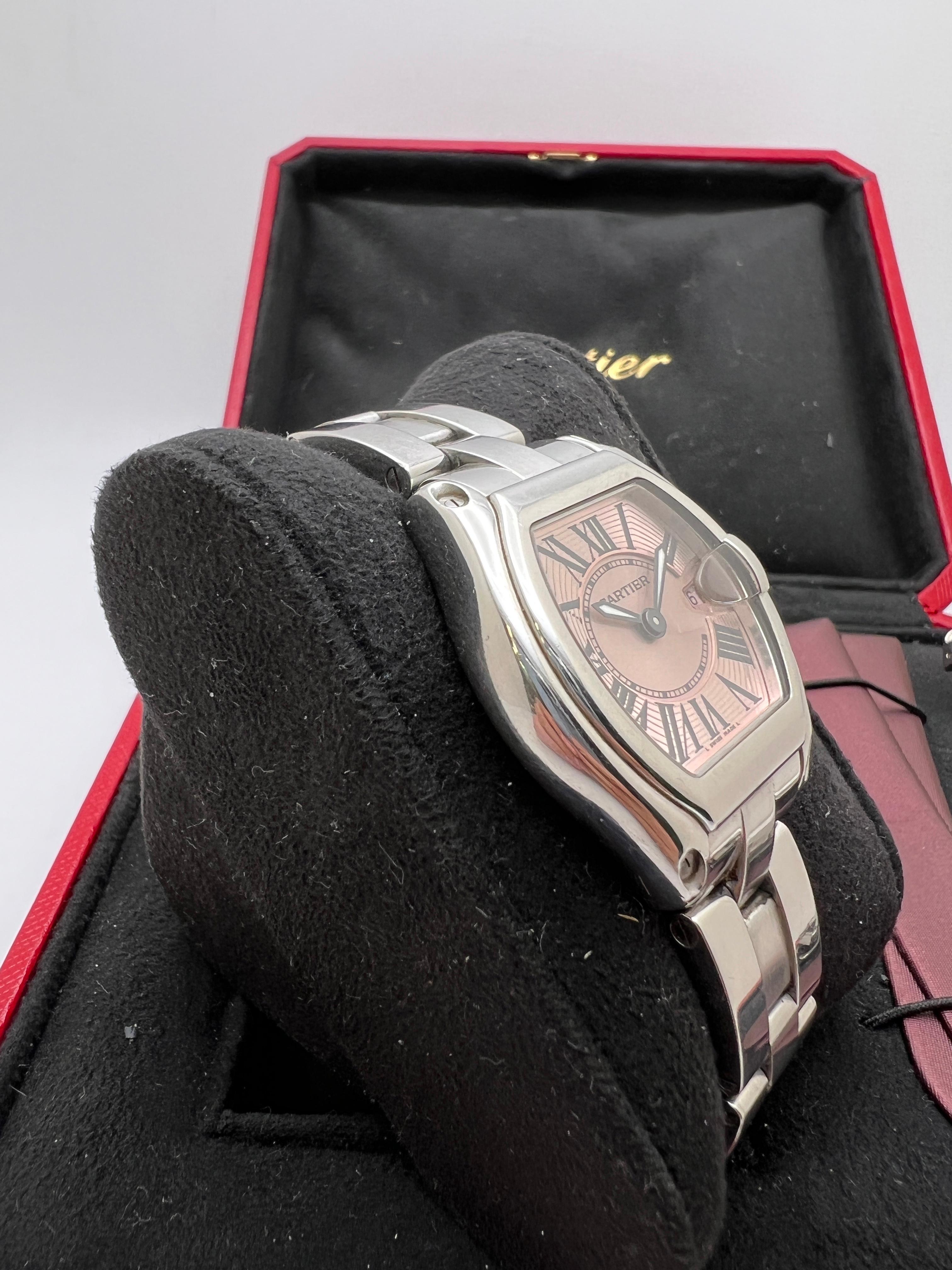 Cartier Roadster Pink Dial W62017V3 Stainless Steel Quartz Ladies Watch B&P Damen im Angebot