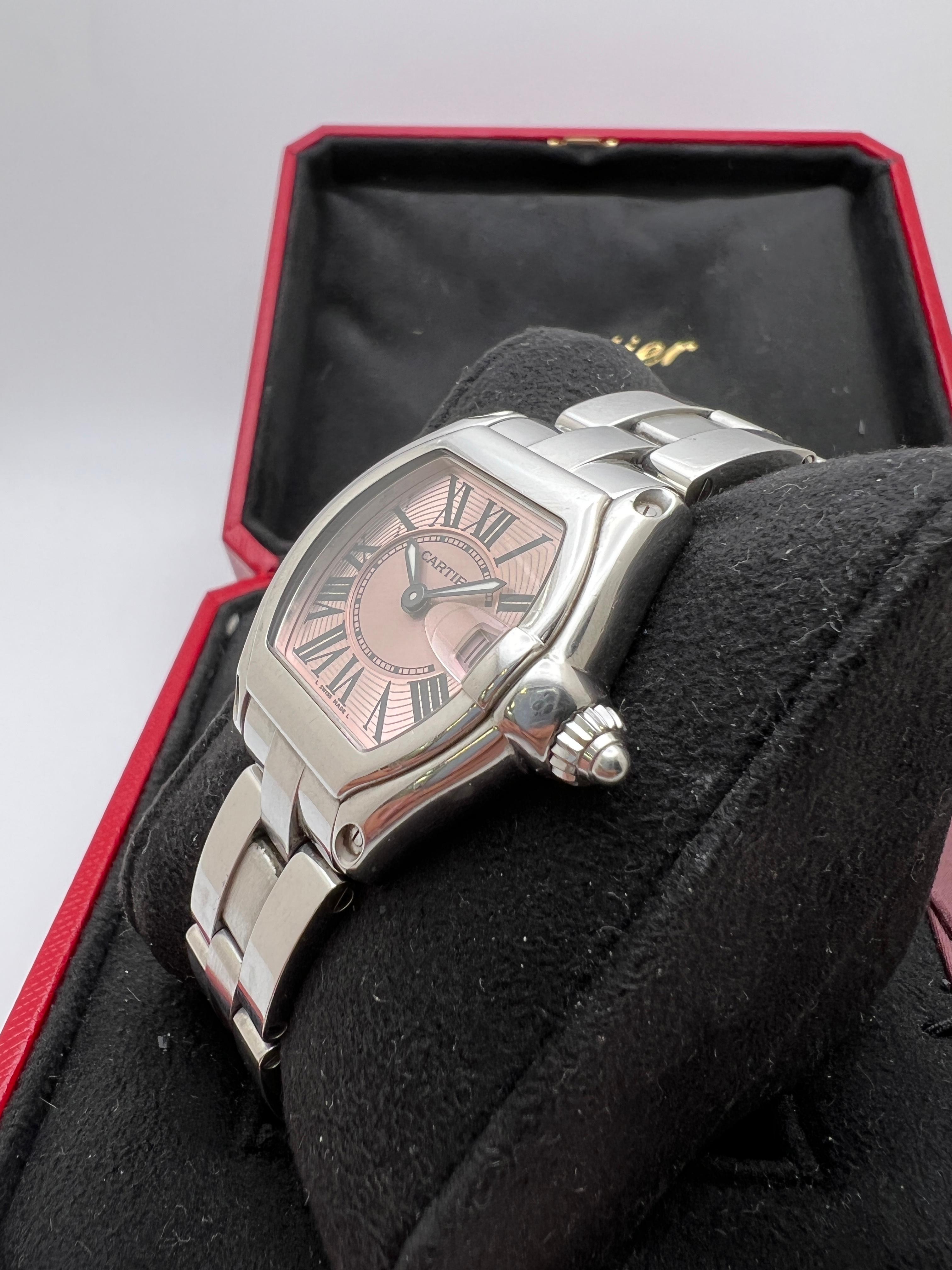 Cartier Roadster Pink Dial W62017V3 Stainless Steel Quartz Ladies Watch B&P im Angebot 1