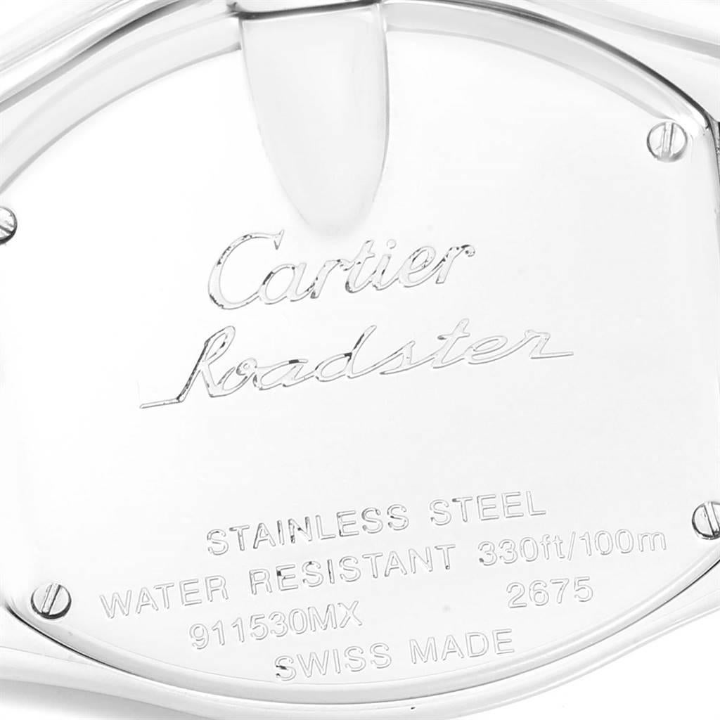 Cartier Roadster Purple Mother of Pearl Dial Steel Ladies Watch W6206007 In Excellent Condition For Sale In Atlanta, GA