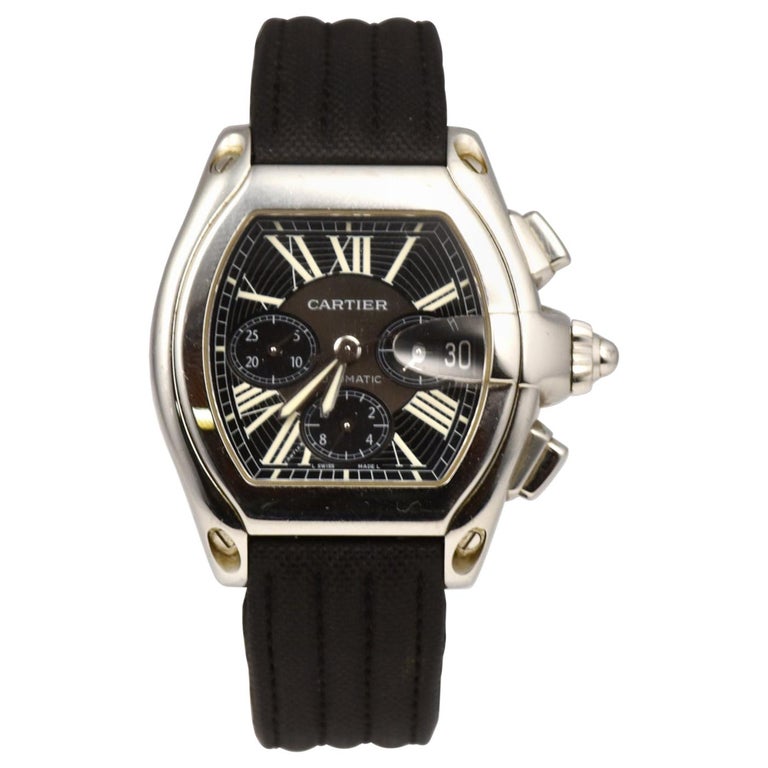 Cartier Roadster Ref. 2618 Black Dial Steel Black Strap Watch