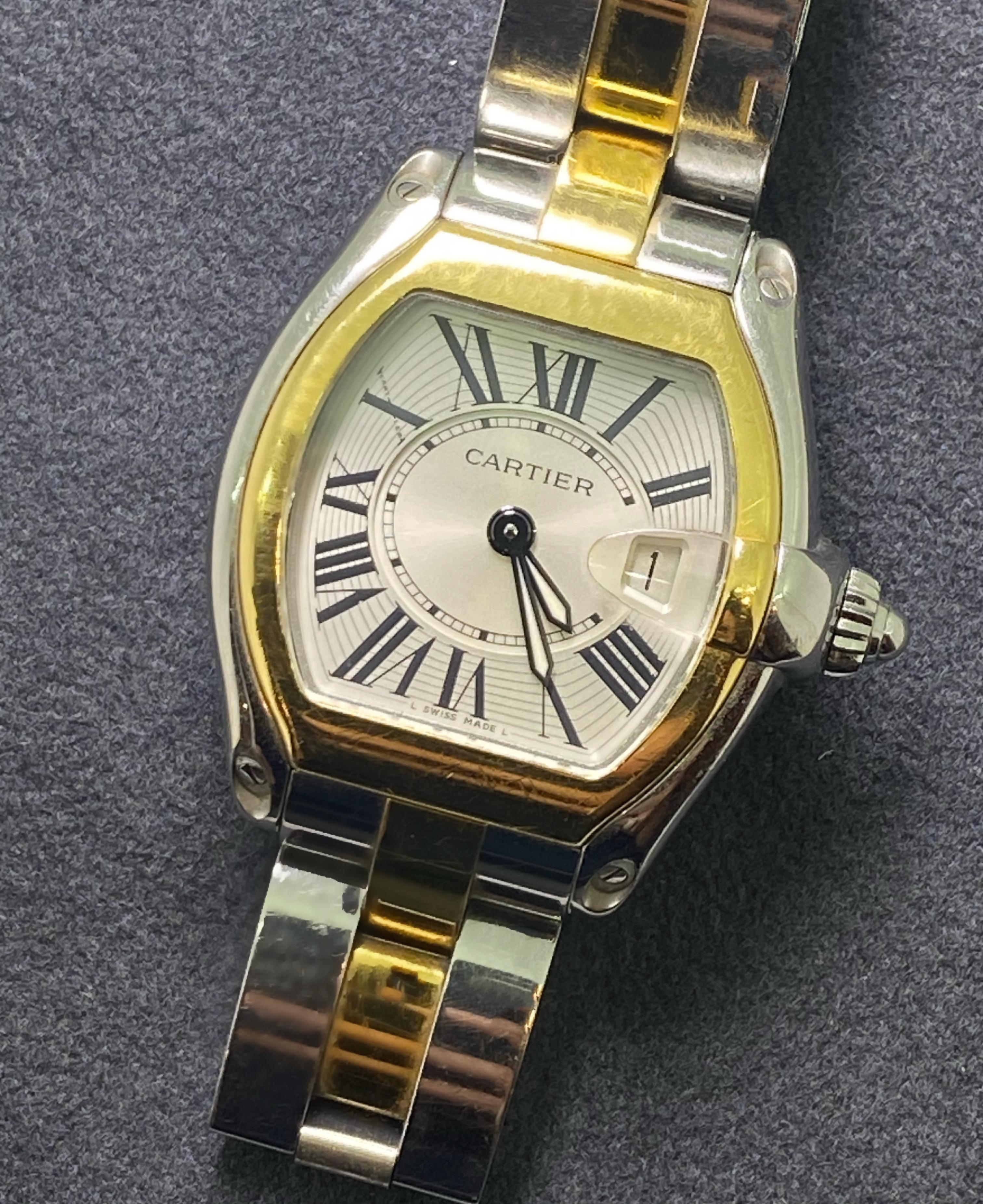 Modern Cartier Roadster Ref 2675 18k Gold & Steel Quartz Ladies' Watch + Box, c2000s