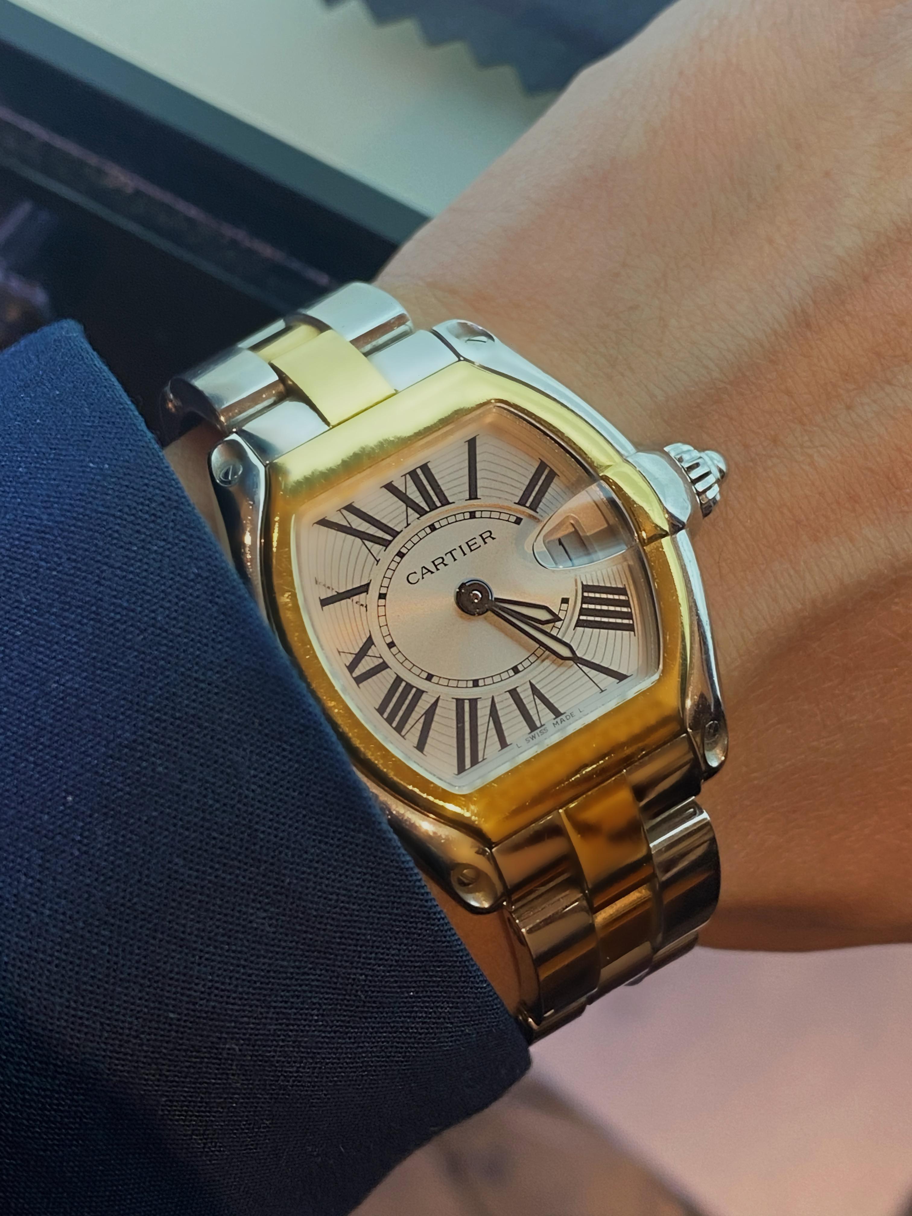 Cartier Roadster Ref 2675 18k Gold & Steel Quartz Ladies' Watch + Box, c2000s In Excellent Condition In MELBOURNE, AU
