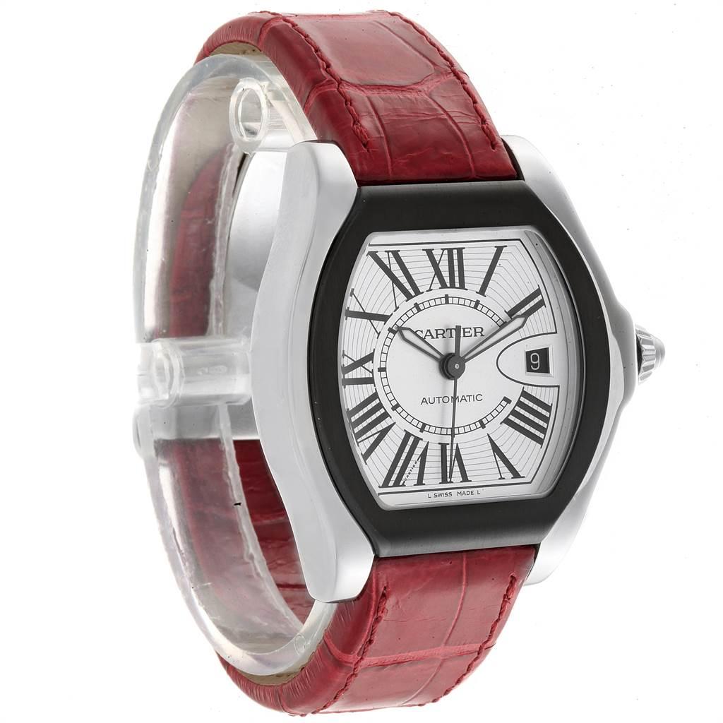 Men's Cartier Roadster S Silver Dial Red Strap Steel Unisex Watch W6206018