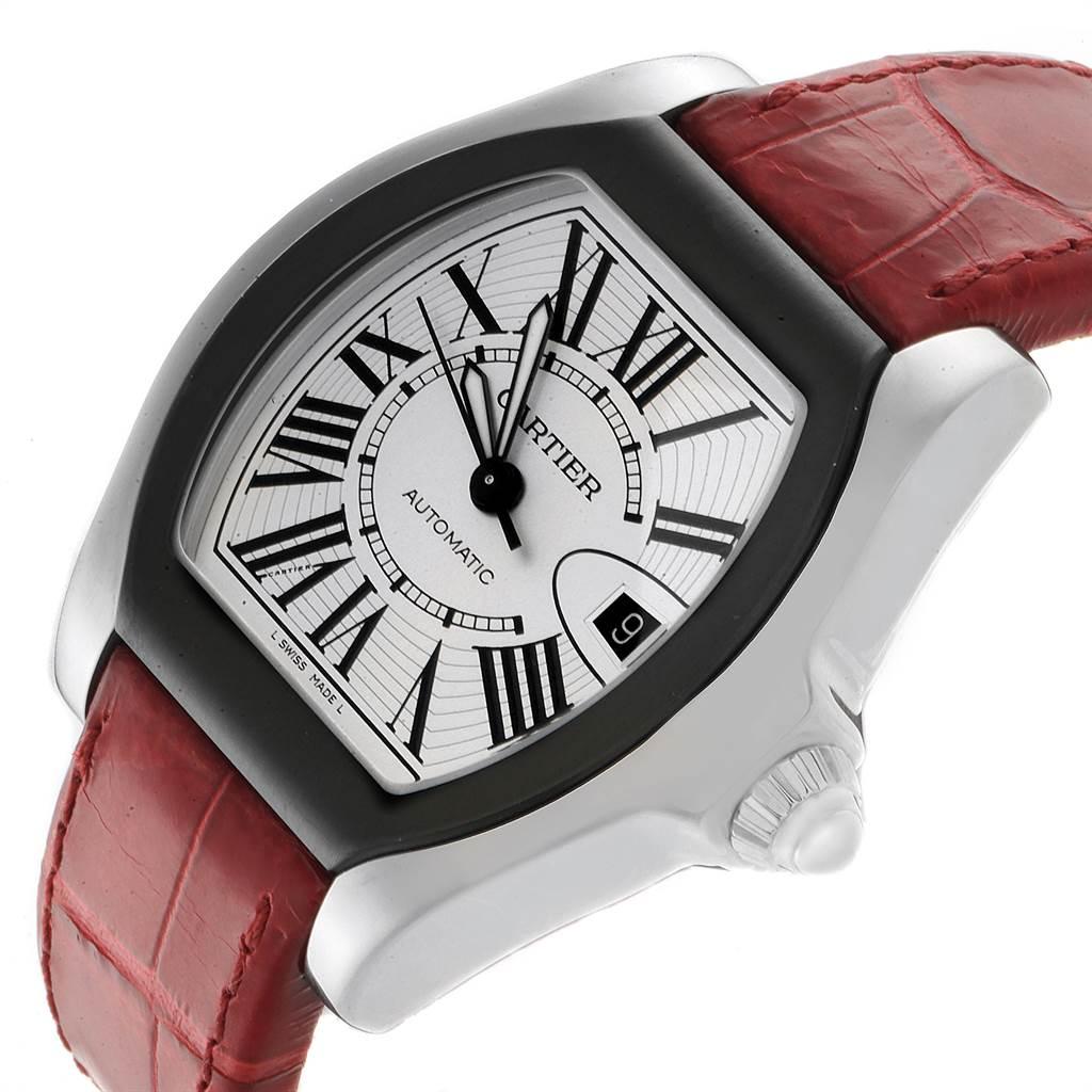 Cartier Roadster S Silver Dial Red Strap Steel Unisex Watch W6206018 2
