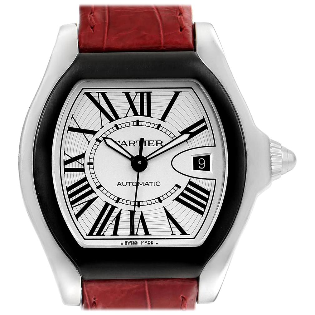 Cartier Roadster S Silver Dial Red Strap Steel Unisex Watch W6206018