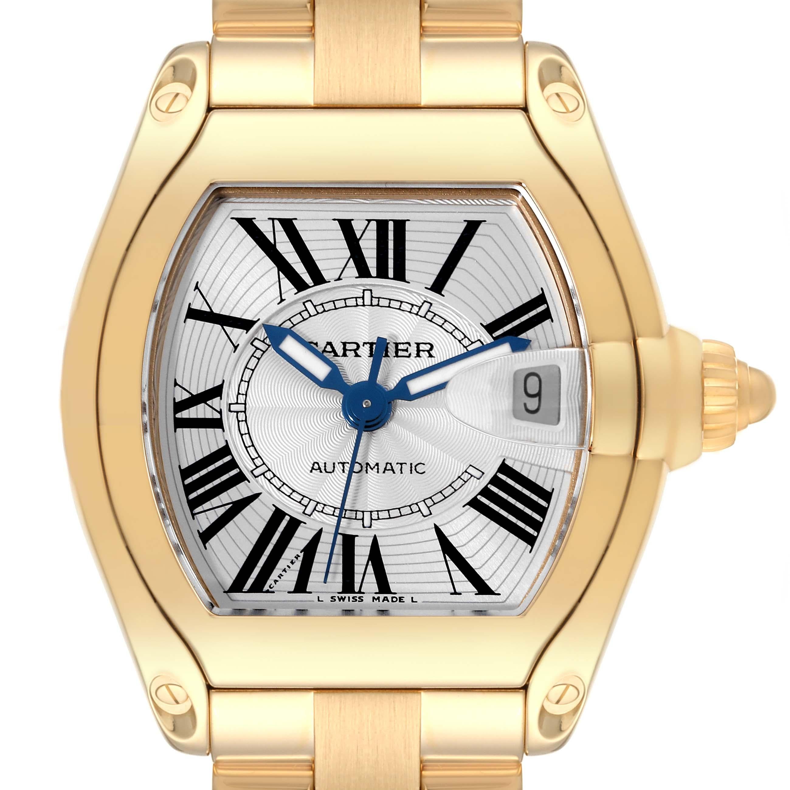 Cartier Roadster Silver Dial 18K Yellow Gold Large Mens Watch W62005V1