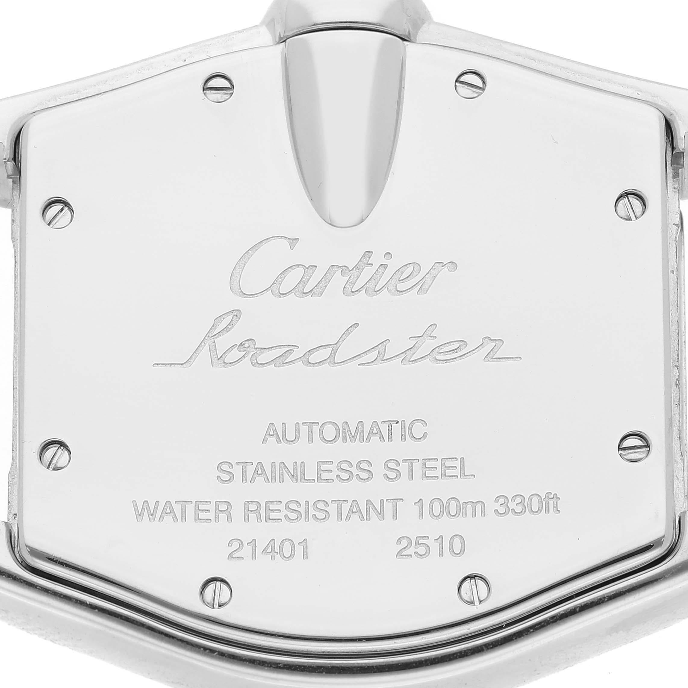 Cartier Roadster Silver Dial Brown Strap Steel Mens Watch W62000V3 2