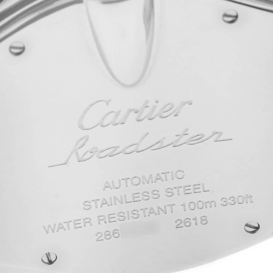Cartier Roadster Silver Dial Chronograph Steel Mens Watch W62006X6 In Excellent Condition For Sale In Atlanta, GA