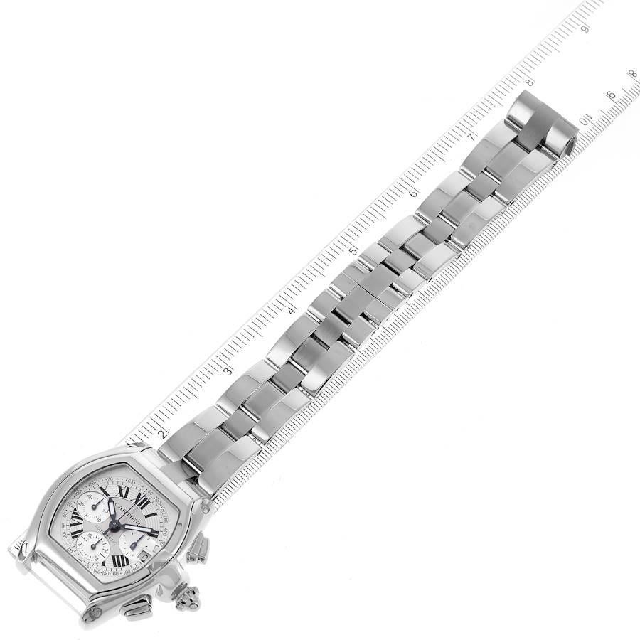 Cartier Roadster Silver Dial Chronograph Steel Mens Watch W62006X6 For Sale 1