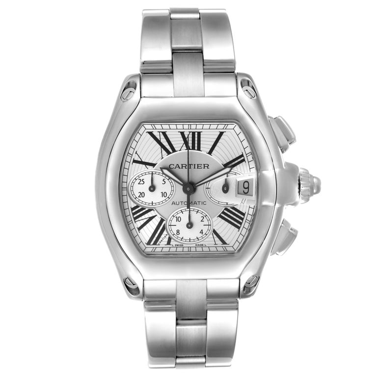Cartier Roadster Silver Dial Chronograph Steel Mens Watch W62019X6 For ...