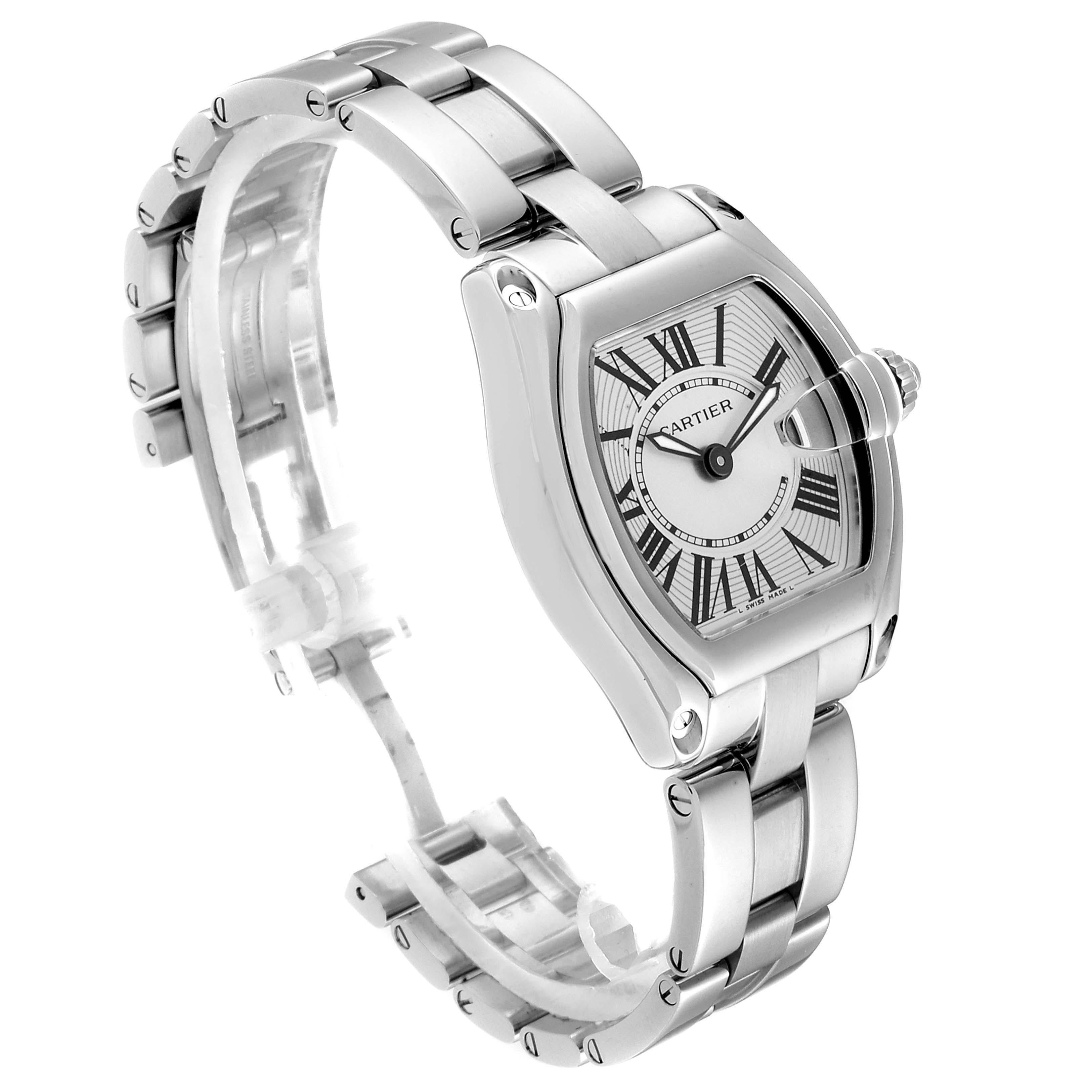 Women's Cartier Roadster Silver Dial Small Model Steel Ladies Watch W62016V3 Box For Sale