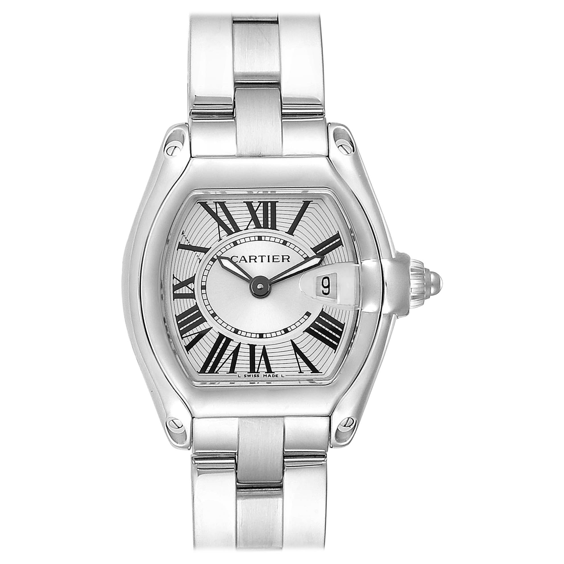 Cartier Roadster Silver Dial Small Model Steel Ladies Watch W62016V3 Box For Sale