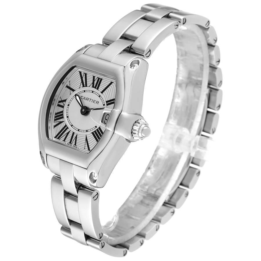 Cartier Roadster Silver Dial Steel Ladies Watch W62016V3 Extra Strap In Excellent Condition For Sale In Atlanta, GA