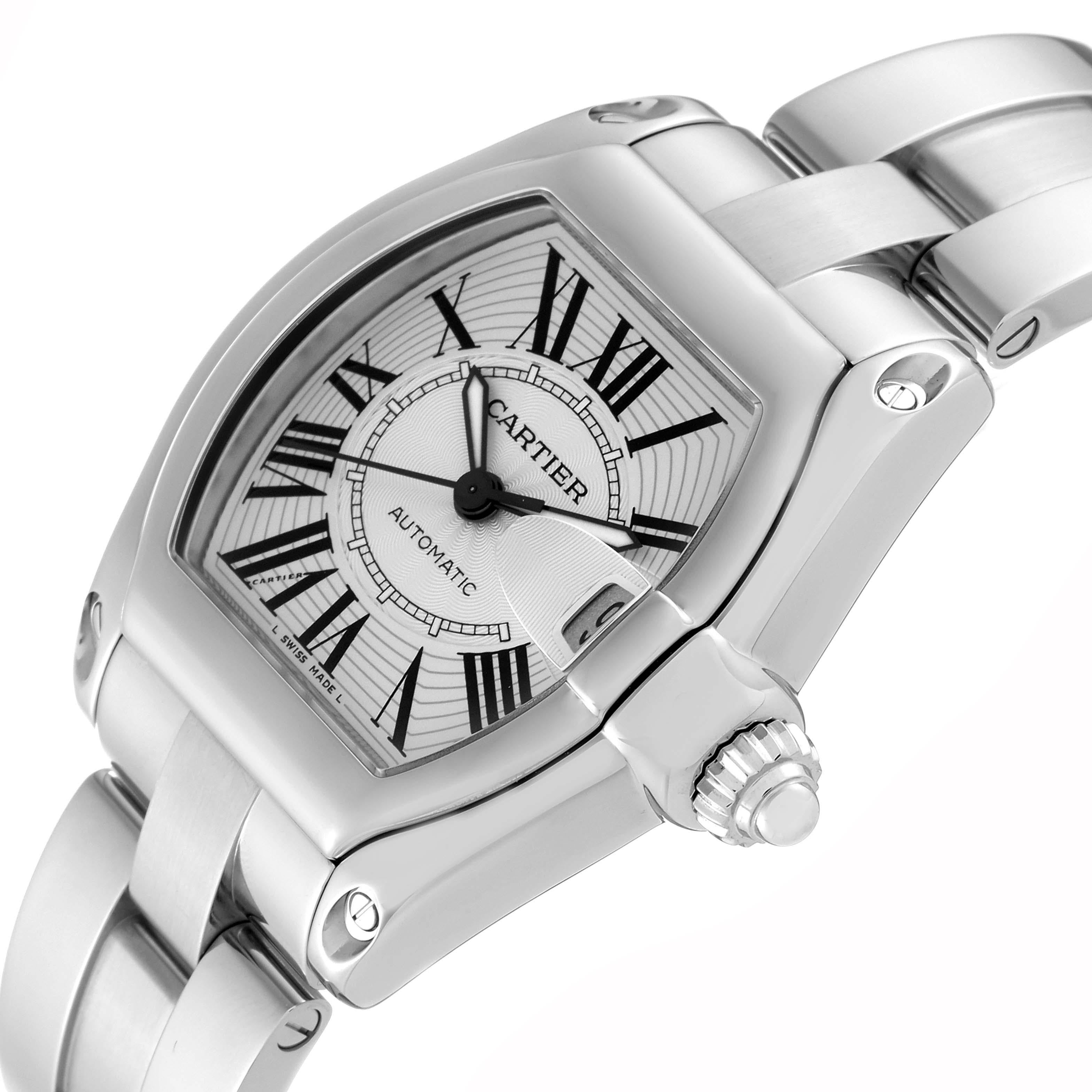 Cartier Roadster Silver Dial Steel Mens Watch W62000V3 Box Papers In Excellent Condition In Atlanta, GA