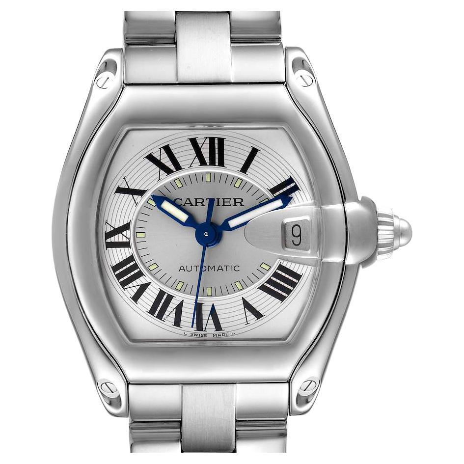 Cartier Roadster Silver Dial Steel Mens Watch W62000V3 Box Papers Strap For Sale