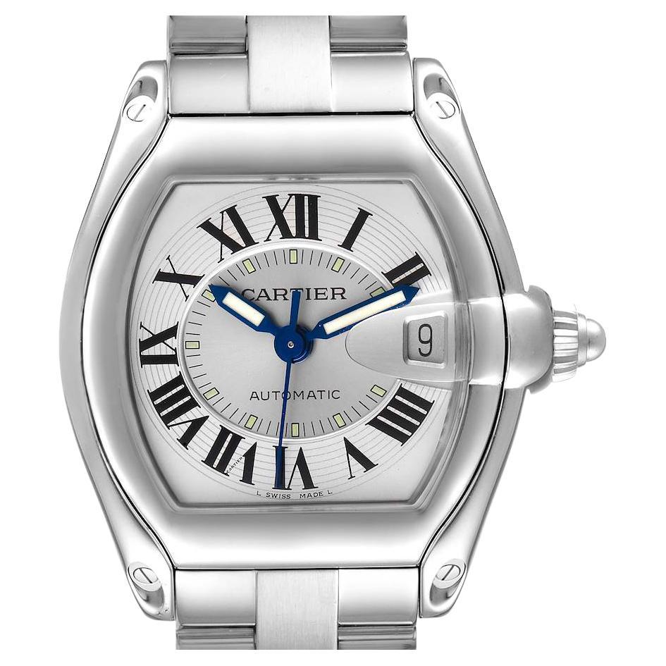 Cartier Roadster Silver Dial Steel Mens Watch W62000V3 Box Papers Strap For Sale