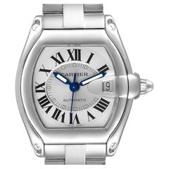 Cartier Roadster Silver Dial Steel Mens Watch W62000V3 Box Papers Strap