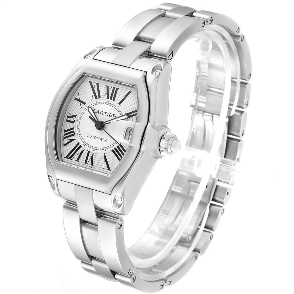 Cartier Roadster Silver Dial Steel Men's Watch W62025V3 Box Papers Strap For Sale 2