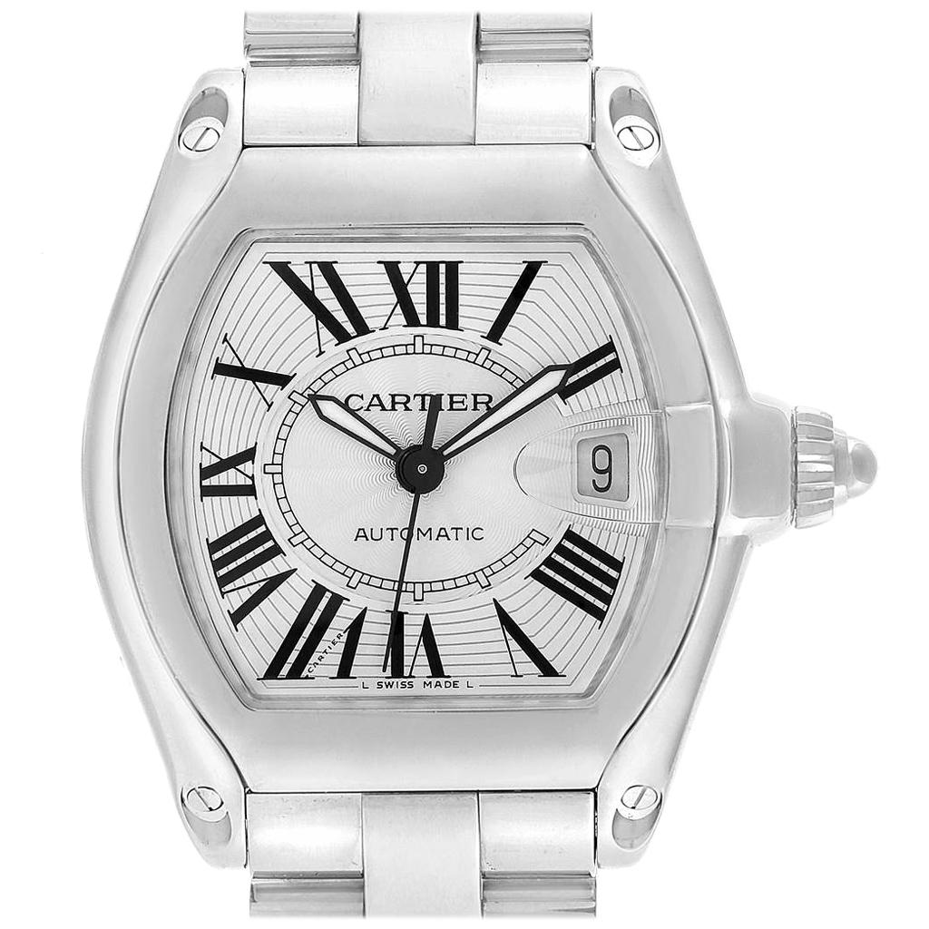 Cartier Roadster Silver Dial Steel Men's Watch W62025V3 Box Papers Strap For Sale