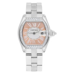 Cartier Roadster Sm NWMD46 Ladies Peach Dial Stainless Steel with Diamond Bezel