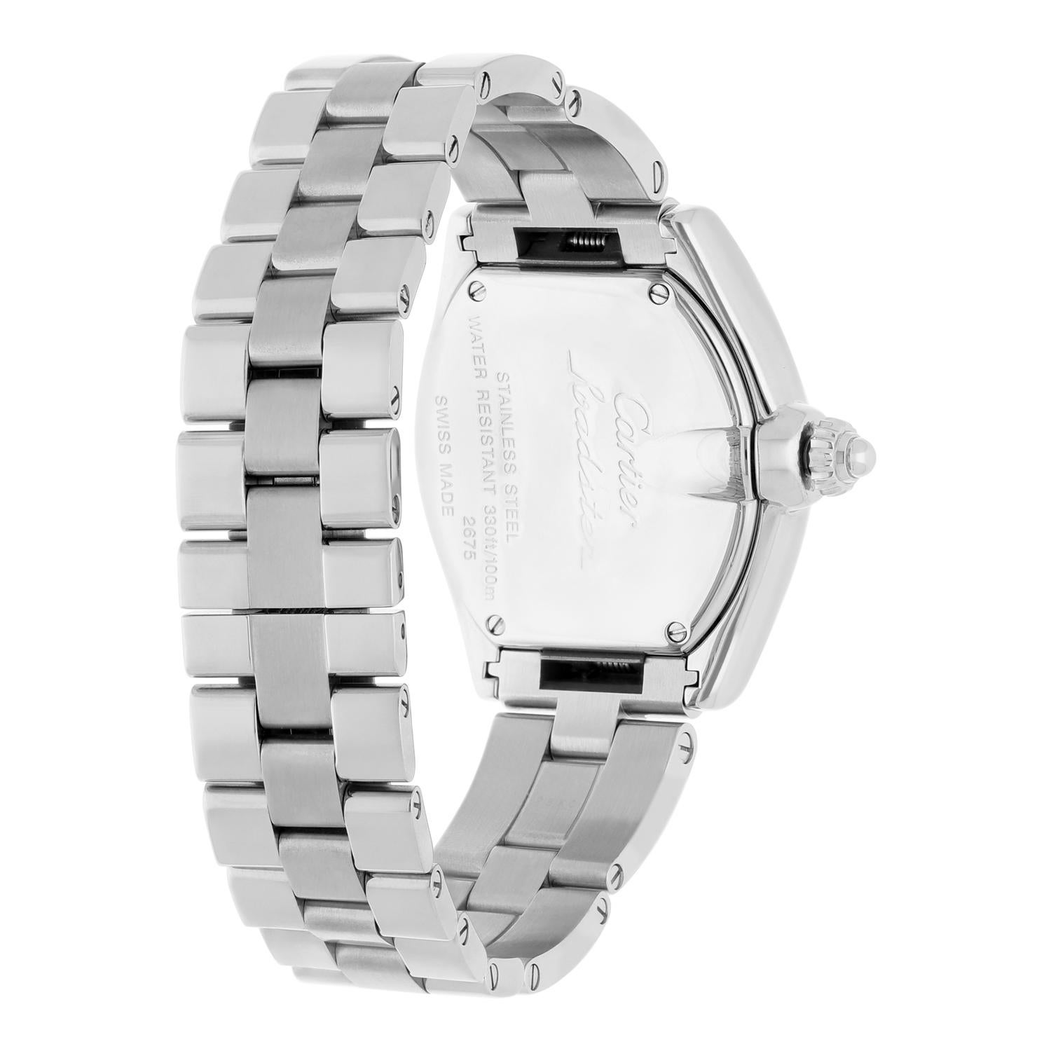Women's Cartier Roadster Sm NWMD46 Ladies Peach Dial Stainless Steel with Diamond Bezel For Sale