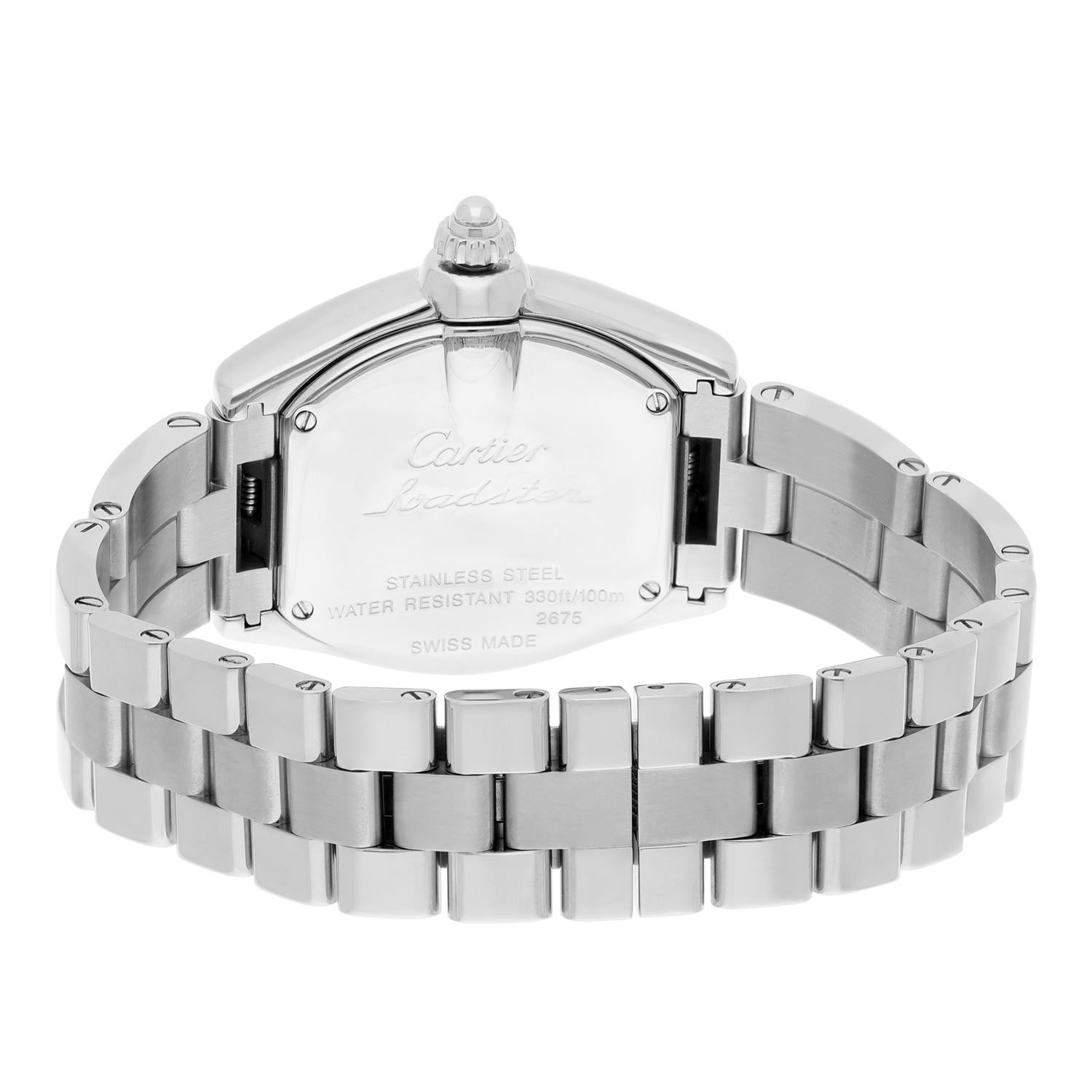Cartier Roadster Sm NWMD46 Ladies Peach Dial Stainless Steel with Diamond Bezel For Sale 1