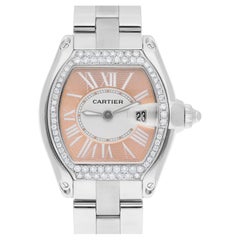 Cartier Roadster Sm NWMD46 Ladies Peach Dial Stainless Steel with Diamond Bezel