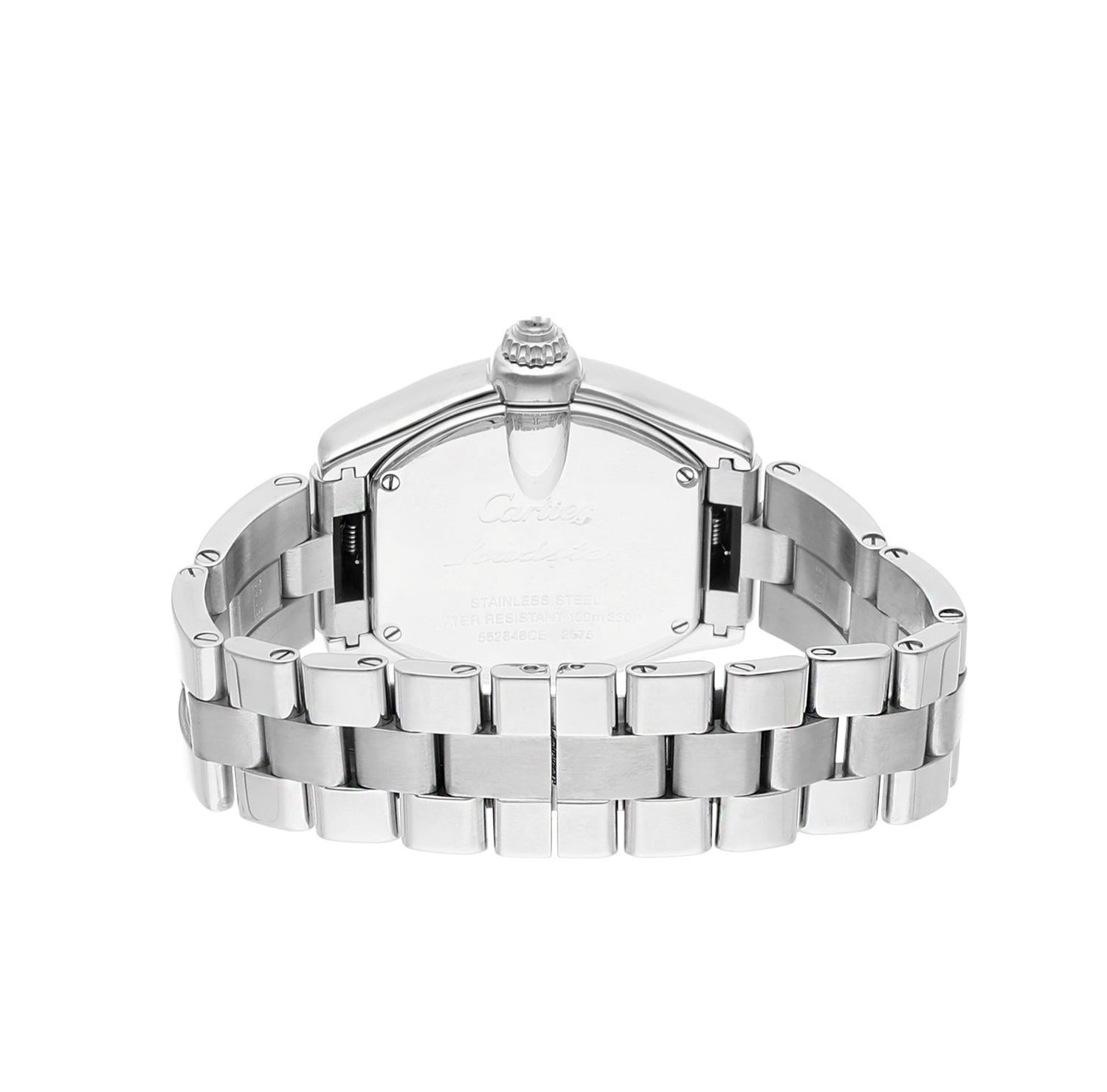 Cartier Roadster Petite montre pour femmes avec cadran rose en acier inoxydable et lunette en diamant en vente 3