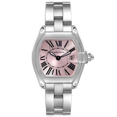 Cartier Roadster Small Pink Dial Steel Ladies Watch W62017V3 Box Papers