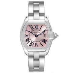 Cartier Roadster Small Pink Dial Steel Ladies Watch W62017V3 Box Papers