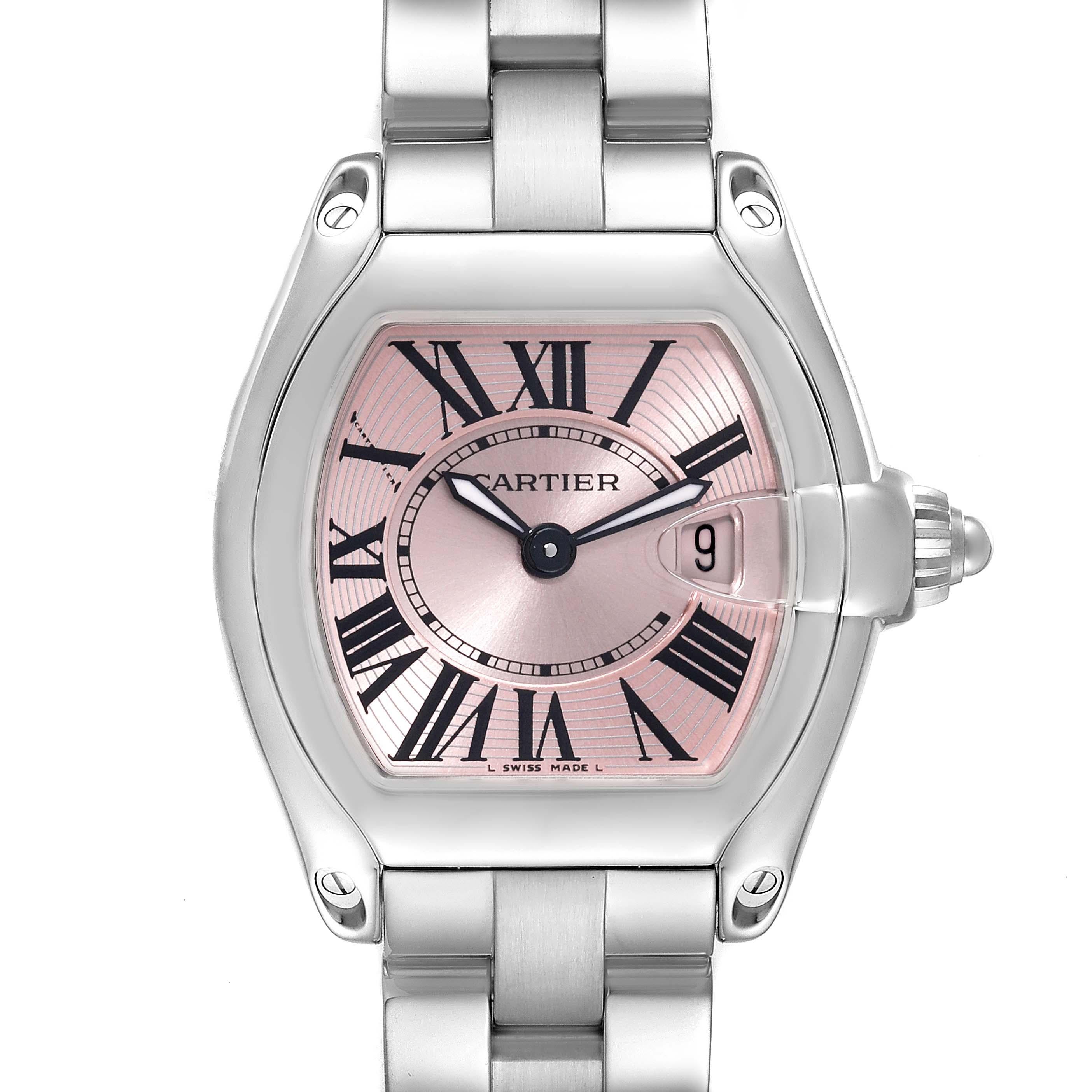 Cartier Roadster Small Pink Dial Steel Ladies Watch W62017V3 Box Papers