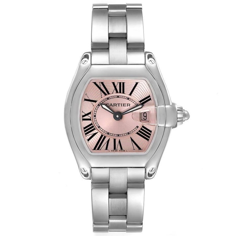 Cartier, petite montre pour femme Roadster à cadran rose en acier W62017V3  sur 1stDibs