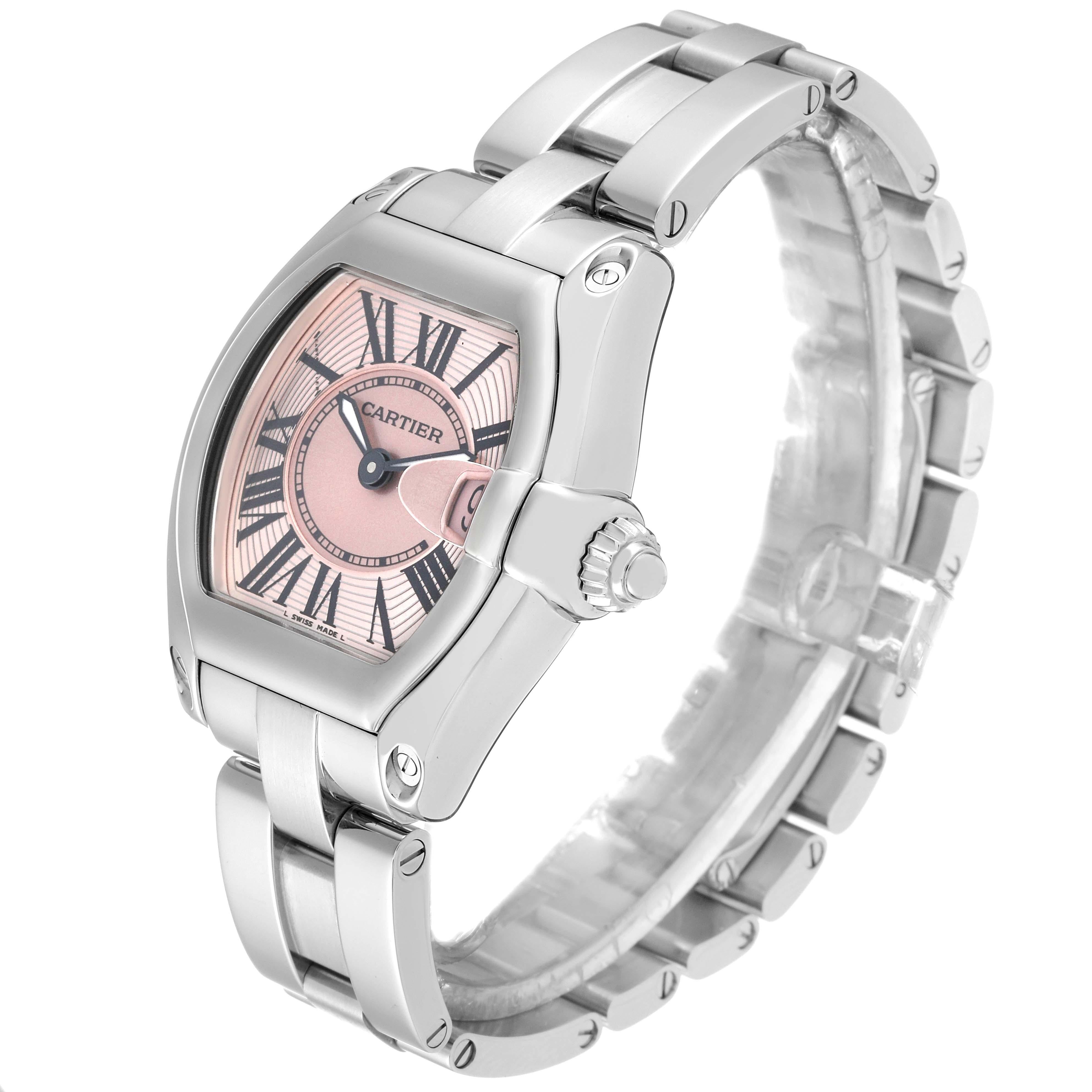 Women's Cartier Roadster Small Pink Dial Steel Ladies Watch W62017V3 For Sale